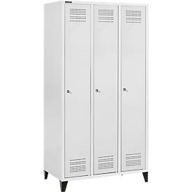 Schäfer Shop Genius Kleiderspind mit Füßen, 3 Abteile, Zylinderschloss, lichtgrau/lichtgrau