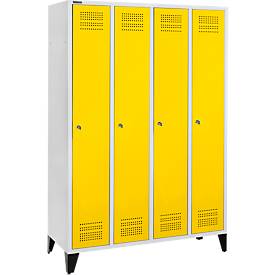 Schäfer Shop Genius Kleiderspind mit Füßen, 4 Abteile, 300 mm Abteilbreite, Zylinderschloss, rapsgelb