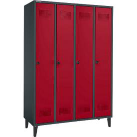 Schäfer Shop Genius Kleiderspind mit Füßen, 4 Abteile, Drehverschluss, anthrazit/rot