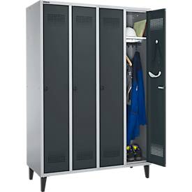 Schäfer Shop Genius Kleiderspind mit Füßen, 4 Abteile, Drehverschluss, weißaluminium/anthrazit