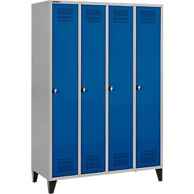 Schäfer Shop Genius Kleiderspind mit Füßen, 4 Abteile, Drehverschluss, weißaluminium/enzianblau