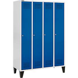 Schäfer Shop Genius Kleiderspind mit Füßen, 4 Abteile, Zylinderschloss, lichtgrau/enzianblau