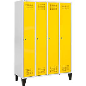 Schäfer Shop Genius Kleiderspind mit Füßen, 4 Abteile, Zylinderschloss, lichtgrau/gelb