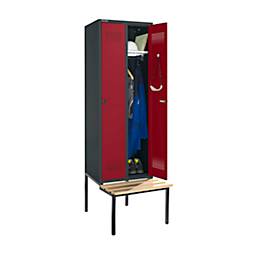 Schäfer Shop Genius Kleiderspind mit Sitzbank, 2 Abteile, 300 mm Abteilbreite, Sicherheitsdrehriegelverschluss, anthrazit/rubinrot