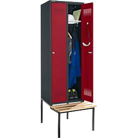 Schäfer Shop Genius Kleiderspind mit Sitzbank, 2 Abteile, 300 mm Abteilbreite, Zylinderschloss, anthrazit/rubinrot