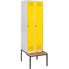 Schäfer Shop Genius Kleiderspind mit Sitzbank, 2 Abteile, Sicherheitsdrehriegelverschluss, lichtgrau/gelb