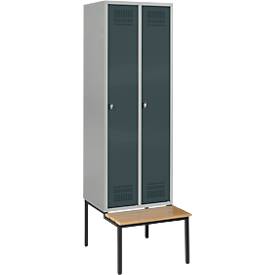 Schäfer Shop Genius Kleiderspind mit Sitzbank, 2 Abteile, Sicherheitsdrehriegelverschluss, weißaluminium/anthrazit