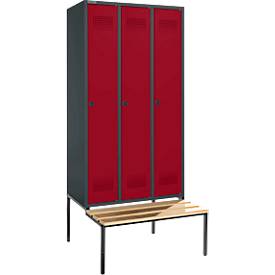 Schäfer Shop Genius Kleiderspind mit Sitzbank, 3 Abteile, Drehverschluss, anthrazit/rubinrot