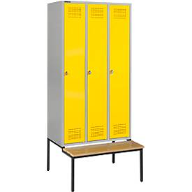 Schäfer Shop Genius Kleiderspind mit Sitzbank, 3 Abteile, Drehverschluss, hellsilber/gelb