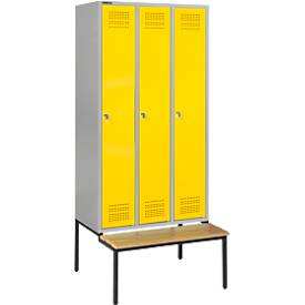Schäfer Shop Genius Kleiderspind mit Sitzbank, 3 Abteile, Zylinderschloss, hellsilber/gelb