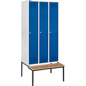 Schäfer Shop Genius Kleiderspind mit Sitzbank, 3 Abteile, Zylinderschloss, lichtgrau/enzianblau