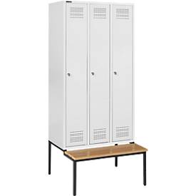 Schäfer Shop Genius Kleiderspind mit Sitzbank, 3 Abteile, Zylinderschloss, lichtgrau/lichtgrau