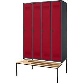 Schäfer Shop Genius Kleiderspind mit Sitzbank, 4 Abteile, Sicherheitsdrehriegelverschluss, anthrazit/rot