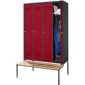 Schäfer Shop Genius Kleiderspind mit Sitzbank, 4 Abteile, Zylinderschloss, anthrazit/rot