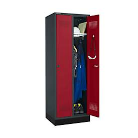 Schäfer Shop Genius Kleiderspind mit Sockel, 2 Abteile, 300 mm Abteilbreite, Sicherheitsdrehriegelverschluss, anthrazit/rubinrot