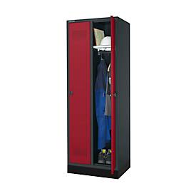 Schäfer Shop Genius Kleiderspind mit Sockel, 2 Abteile, 300 mm Abteilbreite, Sicherheitsdrehriegelverschluss, anthrazit/rubinrot