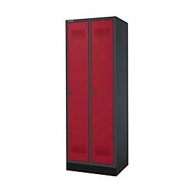 Schäfer Shop Genius Kleiderspind mit Sockel, 2 Abteile, 300 mm Abteilbreite, Sicherheitsdrehriegelverschluss, anthrazit/rubinrot