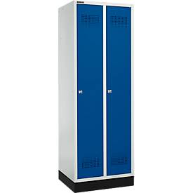 Schäfer Shop Genius Kleiderspind mit Sockel, 2 Abteile, 300 mm Abteilbreite, Zylinderschloss, lichtgrau/enzianblau