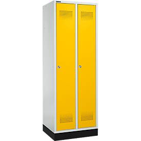 Schäfer Shop Genius Kleiderspind mit Sockel, 2 Abteile, 300 mm Abteilbreite, Zylinderschloss, lichtgrau/rapsgelb