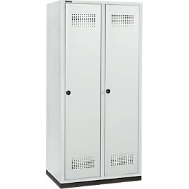 Schäfer Shop Genius Kleiderspind mit Sockel, 2 Abteile, 400 mm Abteilbreite, Sicherheitsdrehriegelverschluss, lichtgrau/lichtgrau