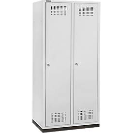 Schäfer Shop Genius Kleiderspind mit Sockel, 2 Abteile, 400 mm Abteilbreite, Zylinderschloss, lichtgrau/lichtgrau