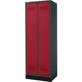 Schäfer Shop Genius Kleiderspind mit Sockel, 2 Abteile, Sicherheitsdrehriegelverschluss, anthrazit RAL 7016/rot