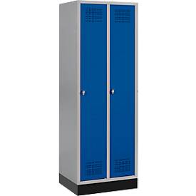 Schäfer Shop Genius Kleiderspind mit Sockel, 2 Abteile, Sicherheitsdrehriegelverschluss, weißaluminium/enzianblau