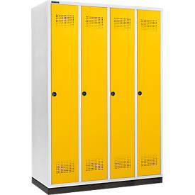 Schäfer Shop Genius Kleiderspind mit Sockel, 4 Abteile, 300 mm Abteilbreite, Drehriegelverschluss, rapsgelb