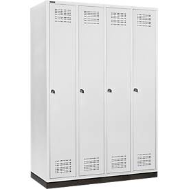 Schäfer Shop Genius Kleiderspind mit Sockel, 4 Abteile, 300 mm Abteilbreite, Zylinderschloss, anthrazit/rubinrot