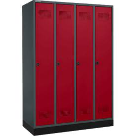 Schäfer Shop Genius Kleiderspind mit Sockel, 4 Abteile, Drehriegelverschluss, antzhrazit/rot