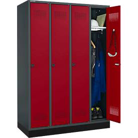 Schäfer Shop Genius Kleiderspind mit Sockel, 4 Abteile, Drehriegelverschluss, antzhrazit/rot