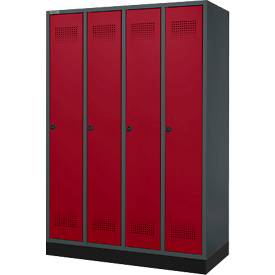 Schäfer Shop Genius Kleiderspind mit Sockel, 4 Abteile, Drehriegelverschluss, antzhrazit/rot