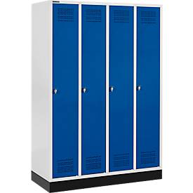 Schäfer Shop Genius Kleiderspind mit Sockel, 4 Abteile, Drehriegelverschluss, lichtgrau/enzianblau