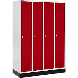 Schäfer Shop Genius Kleiderspind mit Sockel, 4 Abteile, Drehriegelverschluss, lichtgrau/rot