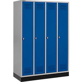 Schäfer Shop Genius Kleiderspind mit Sockel, 4 Abteile, Drehriegelverschluss, weißaluminium/enzianblau