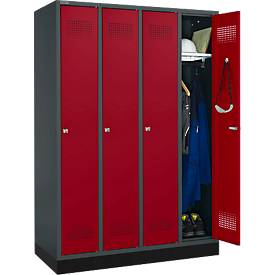 Schäfer Shop Genius Kleiderspind mit Sockel, 4 Abteile, Zylinderschloss, anthrazit/rot