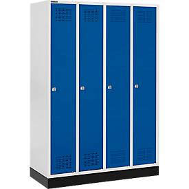 Schäfer Shop Genius Kleiderspind mit Sockel, 4 Abteile, Zylinderschloss, lichtgrau/enzianblau