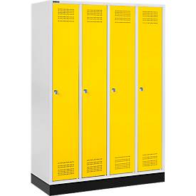 Schäfer Shop Genius Kleiderspind mit Sockel, 4 Abteile, Zylinderschloss, lichtgrau/gelb