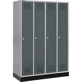 Schäfer Shop Genius Kleiderspind mit Sockel, 4 Abteile, Zylinderschloss, weißaluminium/anthrazit