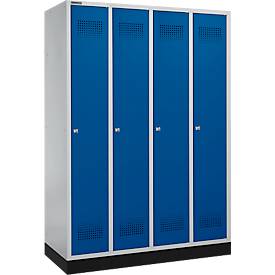 Schäfer Shop Genius Kleiderspind mit Sockel, 4 Abteile, Zylinderschloss, weißaluminium/enzianblau