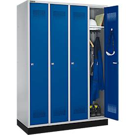 Schäfer Shop Genius Kleiderspind mit Sockel, 4 Abteile, Zylinderschloss, weißaluminium/enzianblau