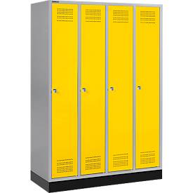 Schäfer Shop Genius Kleiderspind mit Sockel, 4 Abteile, Zylinderschloss, weißaluminium/gelb