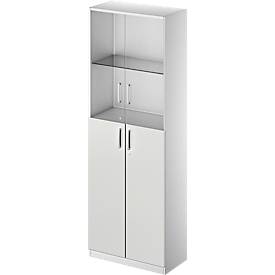 Schäfer Shop Genius Kombischrank TETRIS SOLID, 6 OH, Glas- und Flügeltüren, B 800 mm, abschließbar, Glas/lichtgrau/weißalu
