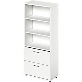 Schäfer Shop Genius Kombischrank TETRIS WOOD, 5 OH, H 1910 mm, 2 Hängeregistraturauszüge, Höhe inkl. Gleiter, weiß