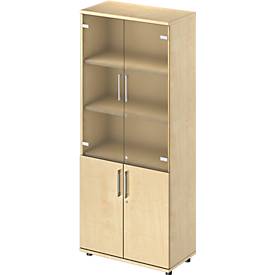 Schäfer Shop Genius Kombischrank TETRIS WOOD, 5 OH, H 1910 mm Glas- und Flügeltüren, Höhe inkl. Gleiter, Ahorn-Dekor