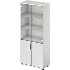 Schäfer Shop Genius Kombischrank TETRIS WOOD, 5 OH, H 1910 mm Glas- und Flügeltüren, Höhe inkl. Gleiter, lichtgrau