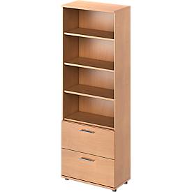 Schäfer Shop Genius Kombischrank TETRIS WOOD, 6 OH, H 2270 mm, 2 Hängeregistraturauszüge, Höhe inkl. Gleiter, Buche-Dekor