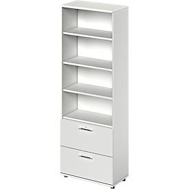 Schäfer Shop Genius Kombischrank TETRIS WOOD, 6 OH, H 2270 mm, 2 Hängeregistraturauszüge, Höhe inkl. Gleiter, lichtgrau