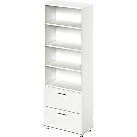 Schäfer Shop Genius Kombischrank TETRIS WOOD, 6 OH, H 2270 mm, 2 Hängeregistraturauszüge, Höhe inkl. Gleiter, weiss