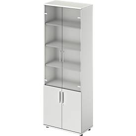 Schäfer Shop Genius Kombischrank TETRIS WOOD, 6 OH, H 2270 mm Glas- und Flügeltüren, Höhe inkl. Gleiter, lichtgrau